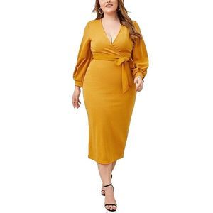 Mostnica Orange Bishop Sleeve Midi Wrap Dress Size 2XL